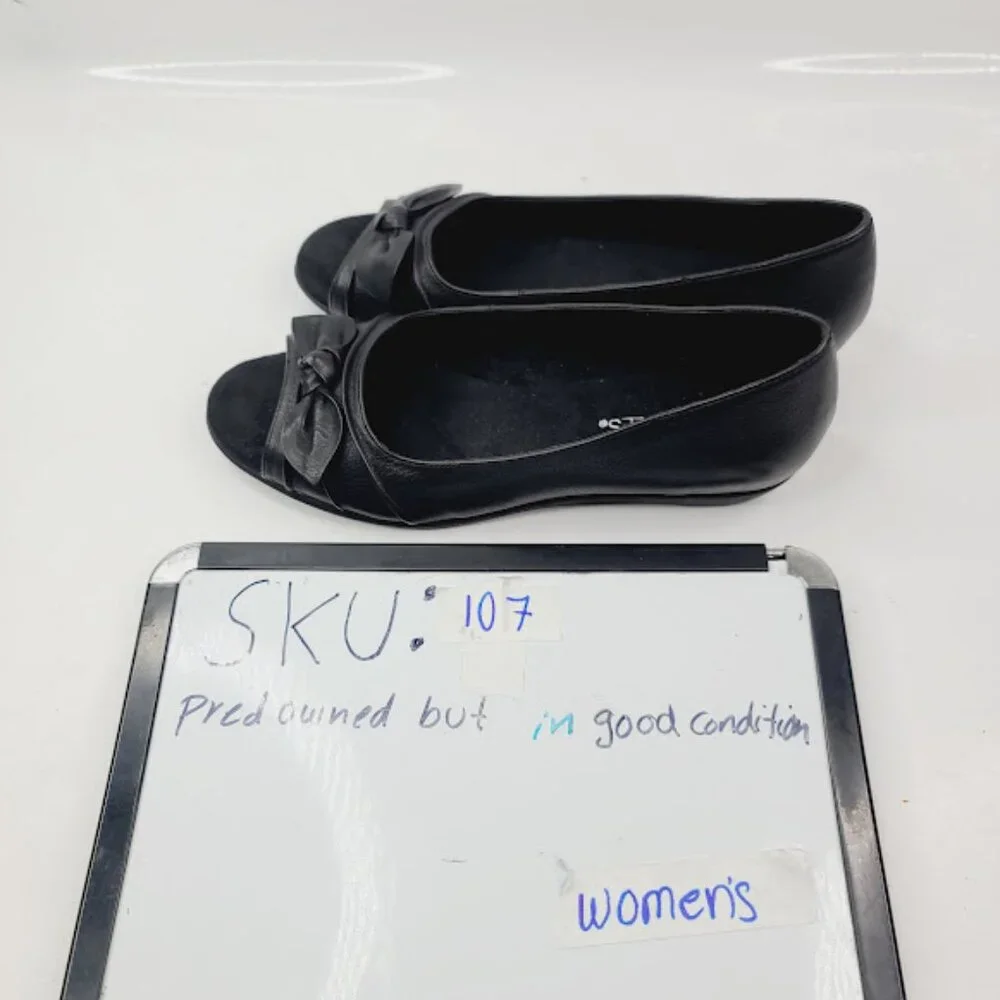 Aerosoles Women's Black Open Front Bow Slip-On Ballet Flat‎ Size US 9.5